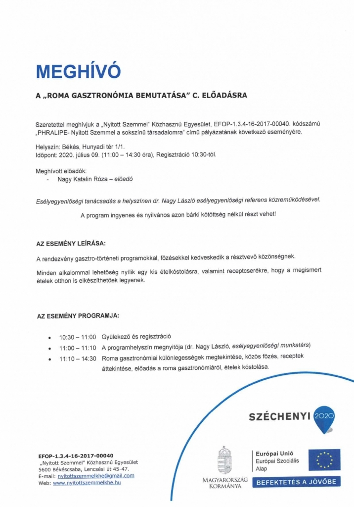 Roma gasztronómia bemutatása