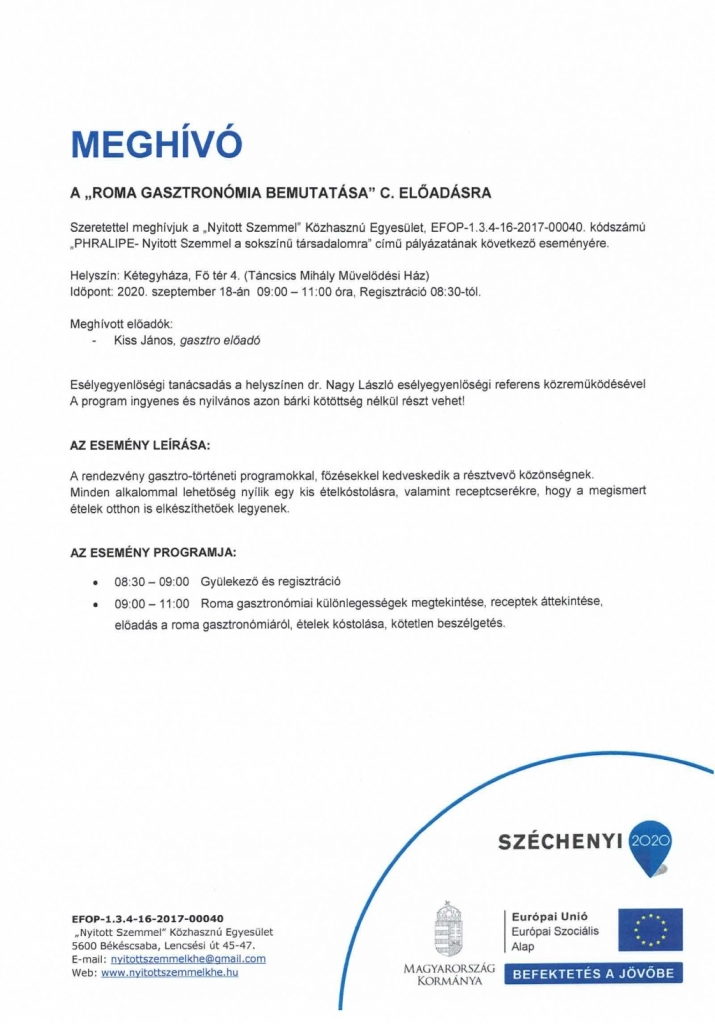 Roma gasztronómia bemutatása Kétegyházán
