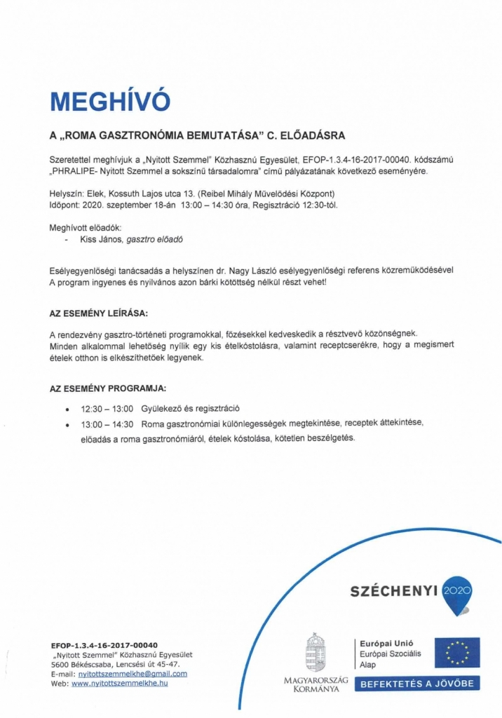Roma gasztronómia bemutatása Eleken