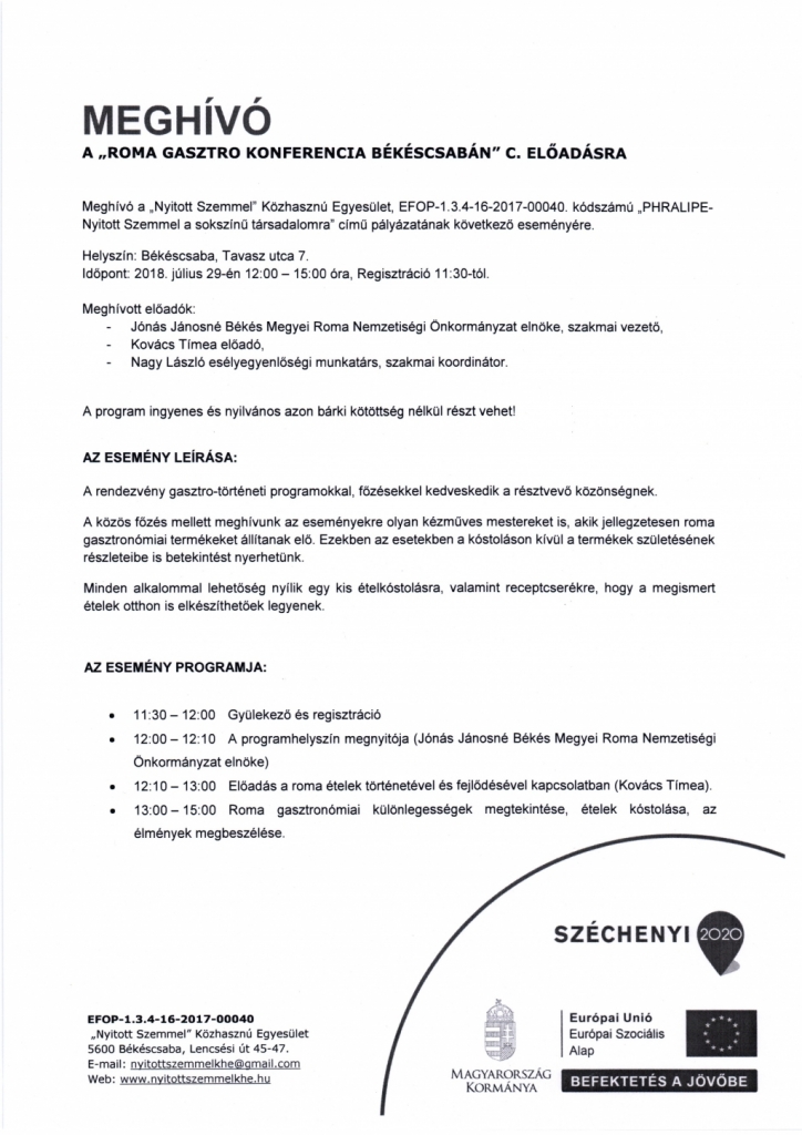 Roma gaszto konferencia Békéscsabán