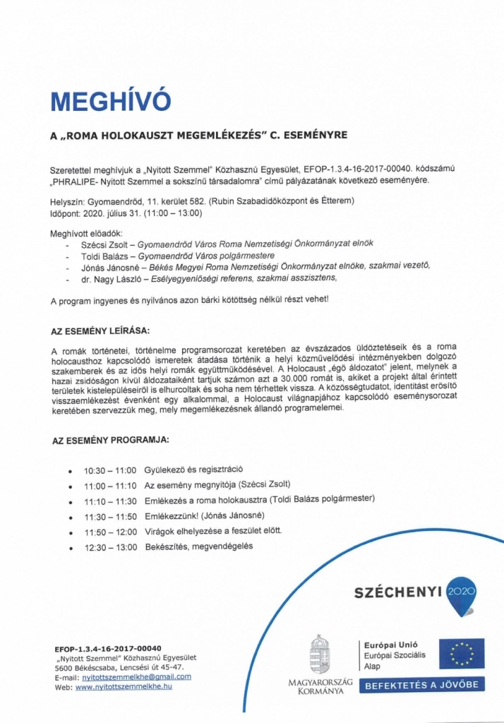Roma Holokauszt Megemlékezés 2020.07.31